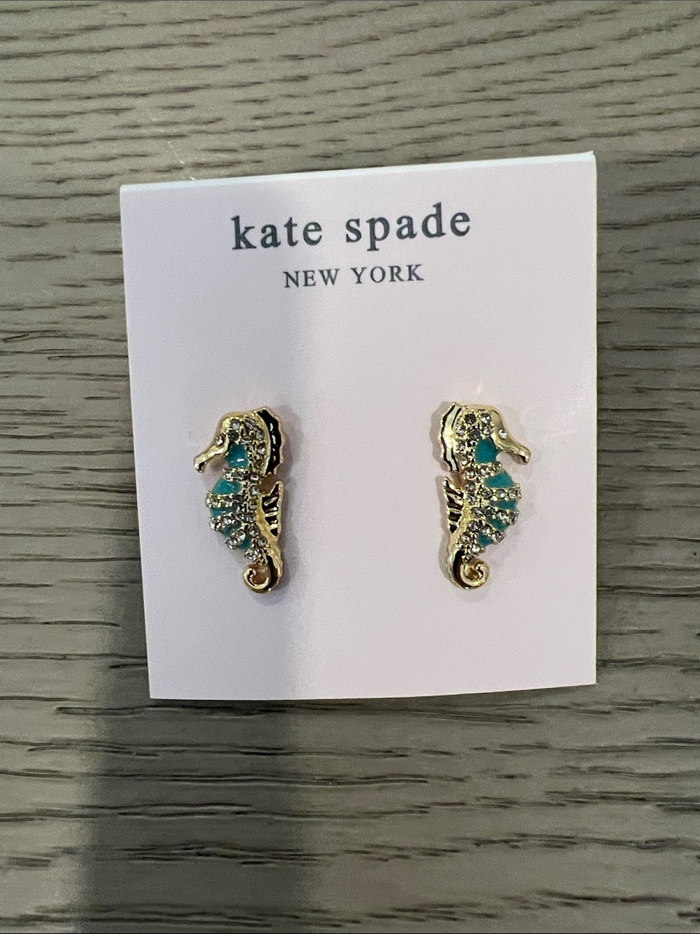 kate spade gold-tone seahorse earrings with turquoise crystals